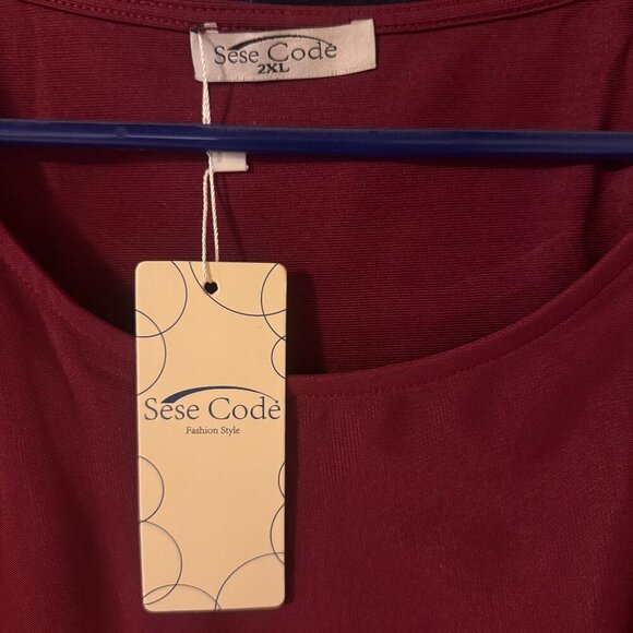 NWT SeSe Code Burgundy Dress W/Mesh Cape Overlay - Picture 6 of 6